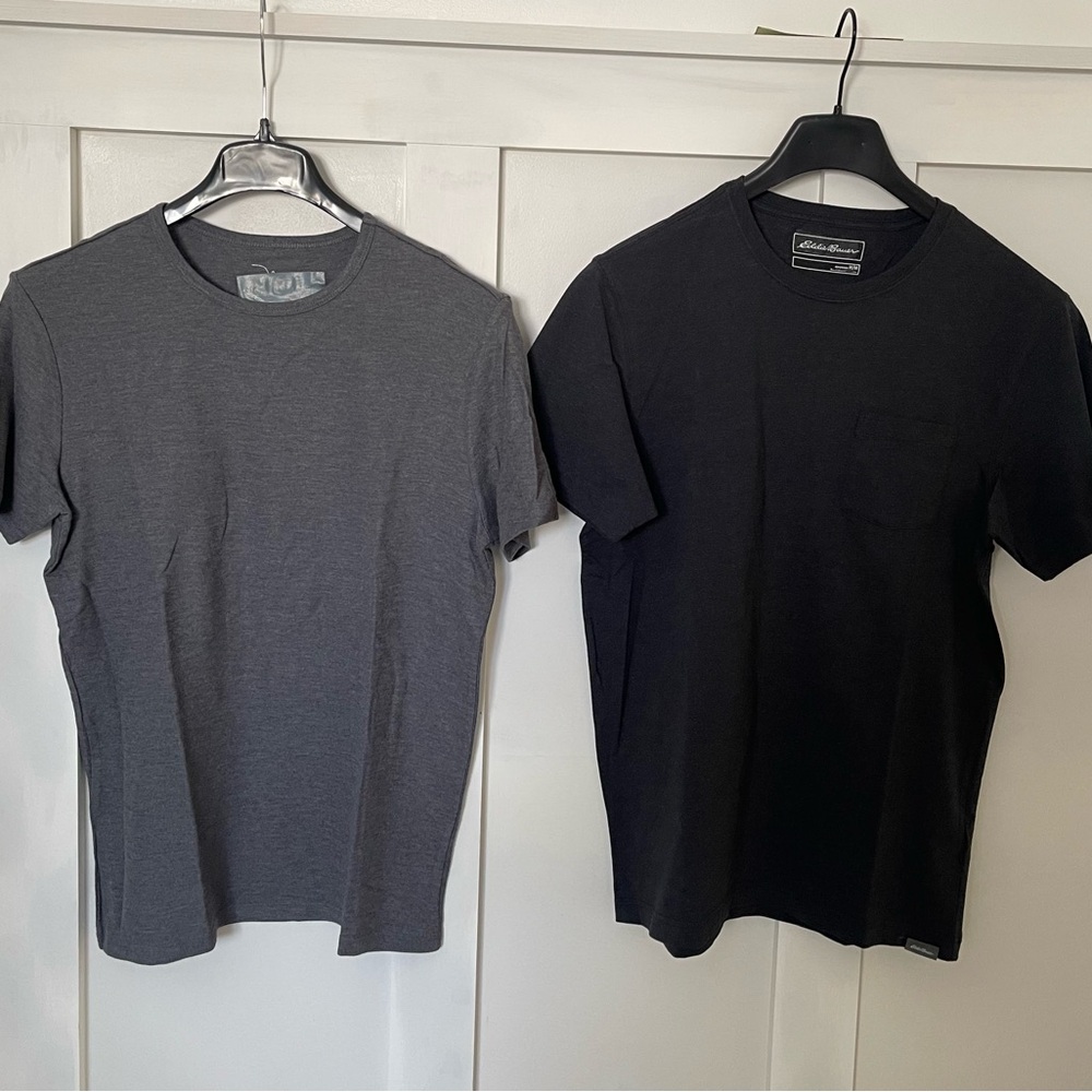 2 Mens MEDIUM short sleeve t shirts bundle Eddie Bauer grey NWOT